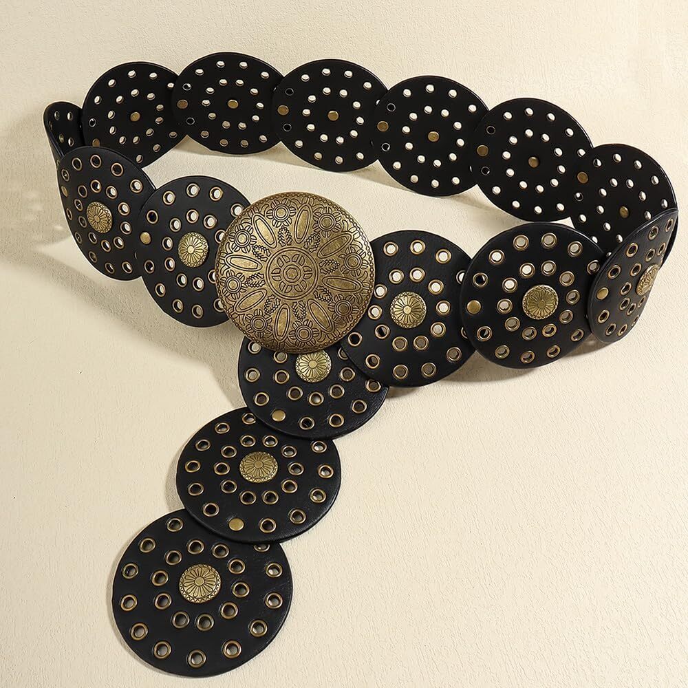 4848 Wide Vintage Pu-leather Western-disc-concho-belt For Women- Boho - Picture 4 of 8